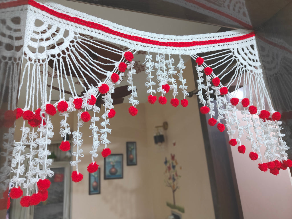 Crimson Blossom Crochet Door Valance (Toran)